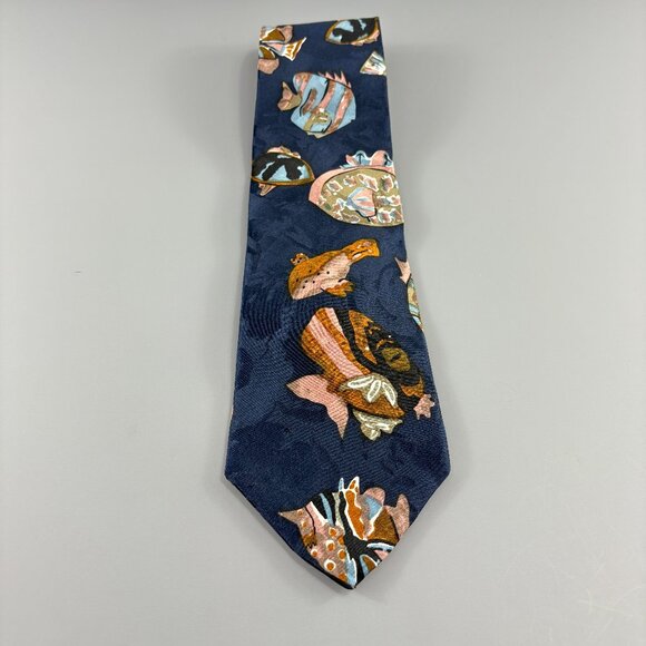 Martin Wong Navy / Multi Fish Men's Tie 4" x 61" - Picture 1 of 5
